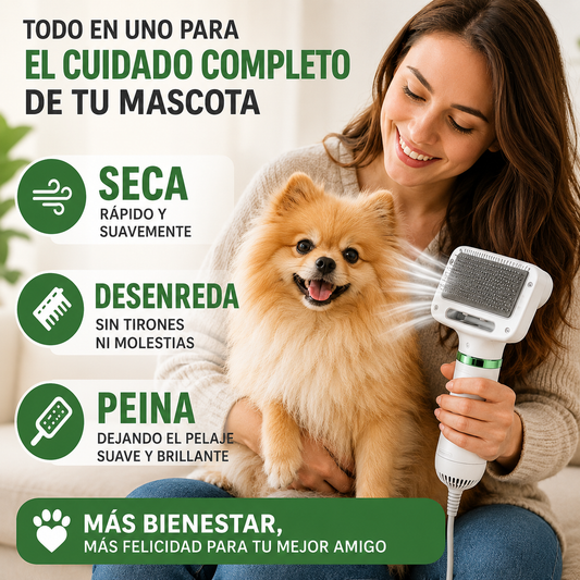 Secador Cepillo para Mascotas 2 en 1