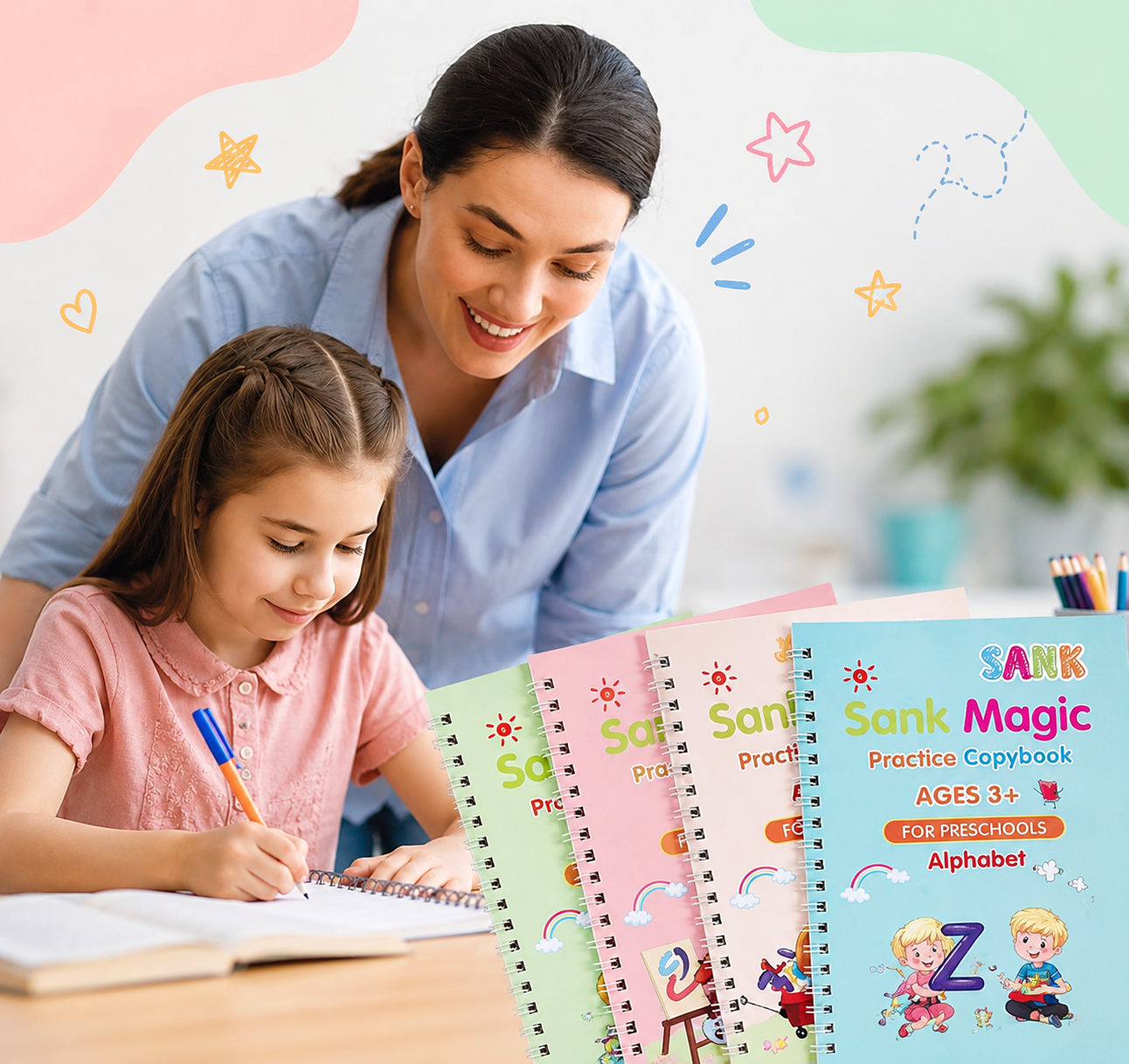 Set 4 Cuadernos Magic Caligrafia Montessori+Boligrafo